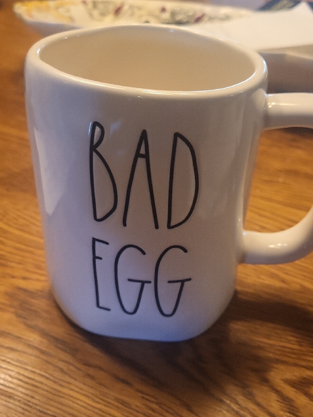 Rae Dunn White Ceramic Mug with Black "BAD EGG & GOOD EGG" Lettering